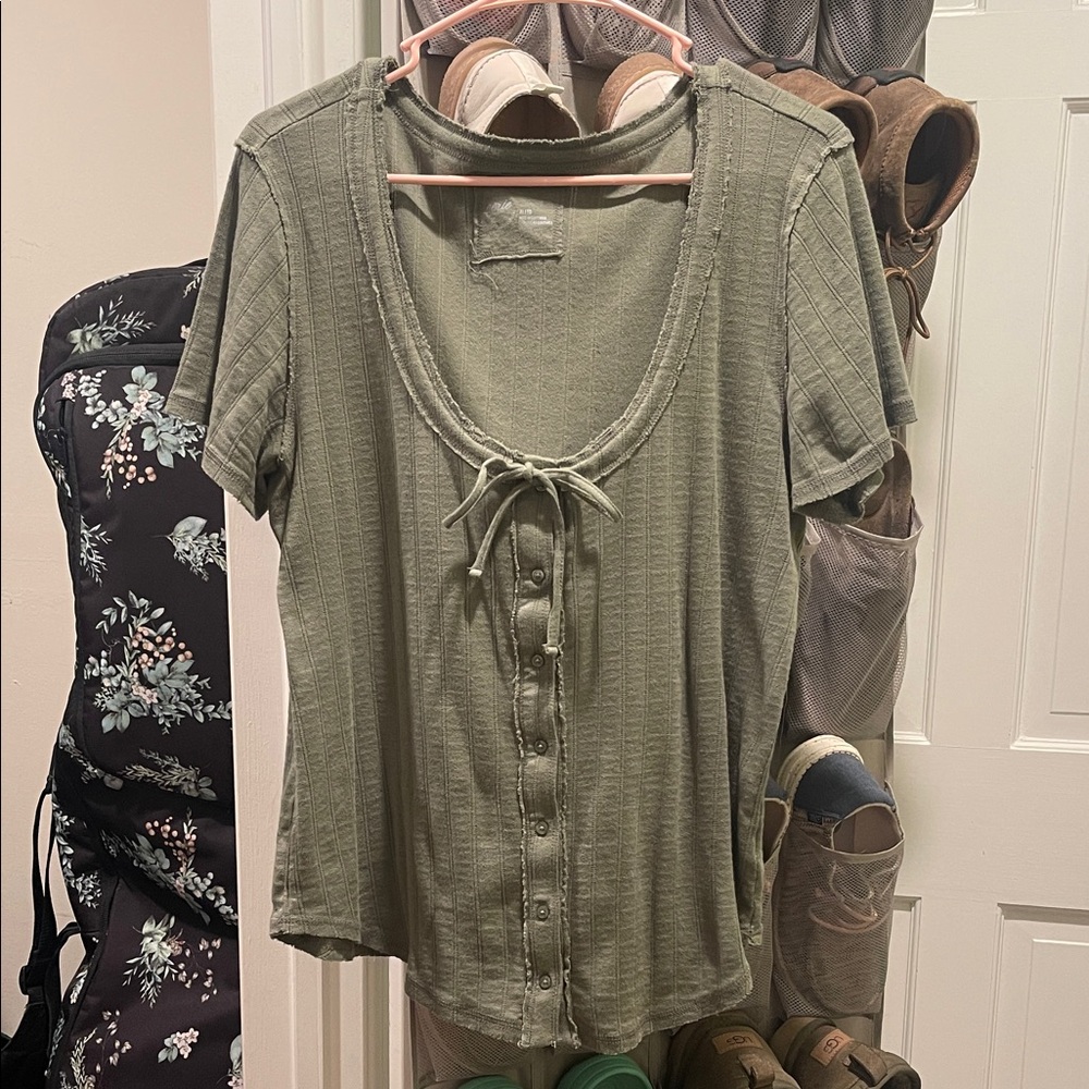 AERIE Olive Green Button-Up Top